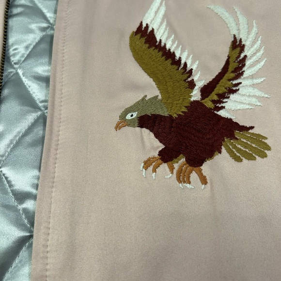 Retro Golden by Tna Pink Satin Bomber Jacket with Eagle Embroidery. Size Medium - Picture 3 of 3